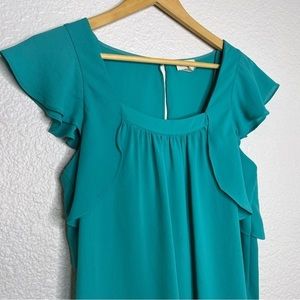 Meadow Rue‎ Anthropologie Size 4 Turquoise Ruffle Open Back Top Shirt Blouse
